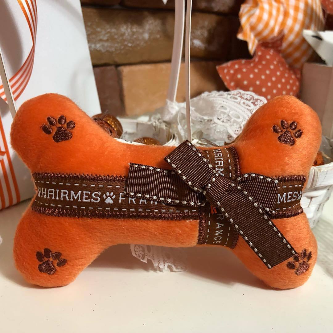 Limited Edition luxury bone plush toy with ribbon – PawPeace Couture