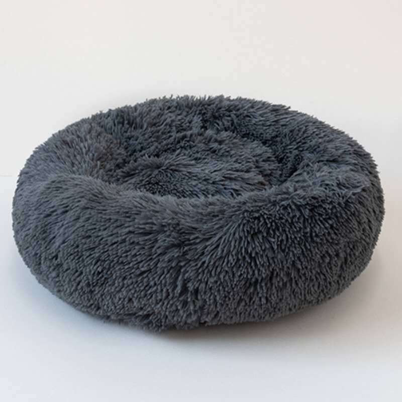 Dark grey fluffy calming donut pet bed for cats and dogs – PawPeace™ Calming Cloud Bed