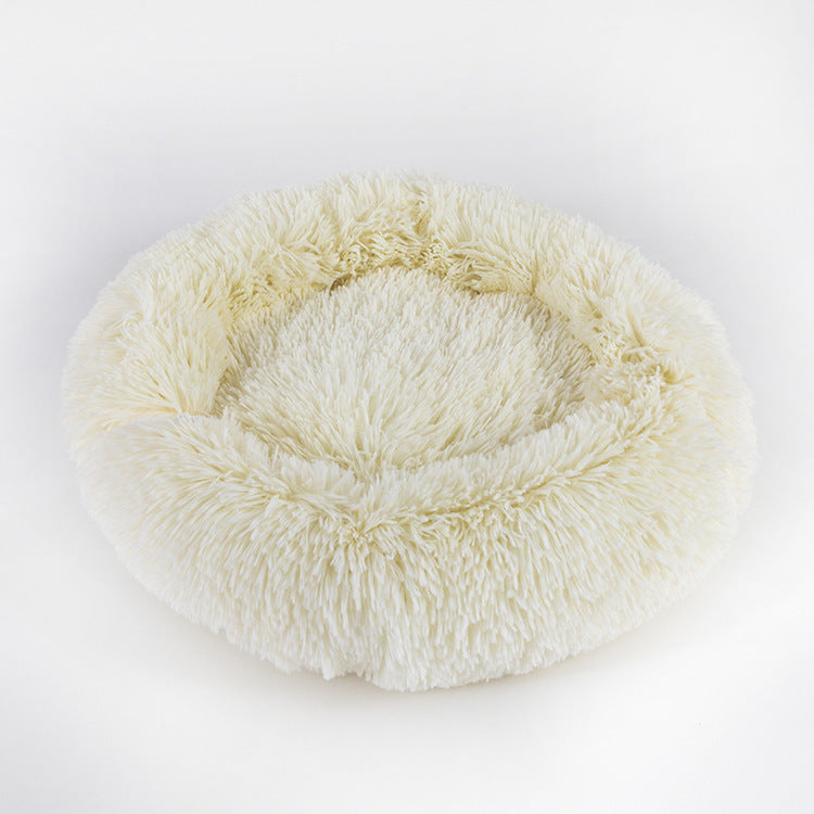 Ivory cream luxury fluffy donut calming pet bed for cats and dogs – PawPeace™.